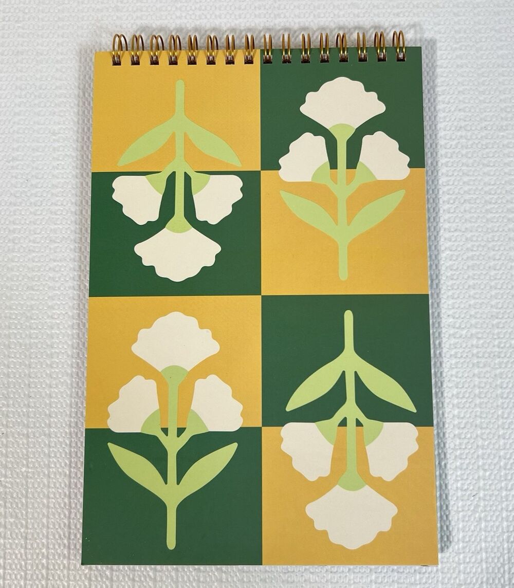 Checkerboard Floral Lined Spiral Steno Pad Notebook Multi Retro 70s Style